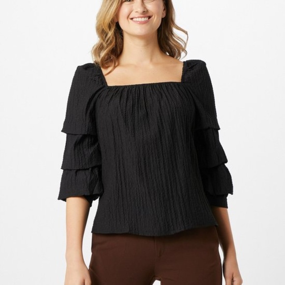 MOVES Sienna Burnt Orange Tiered Pleat Sleeve Textured MADRINA Blouse 36 - Picture 1 of 10